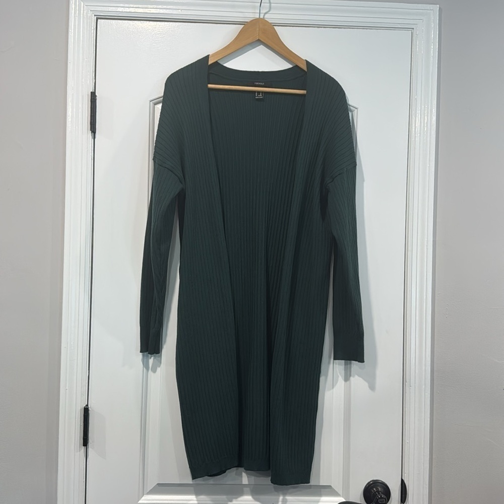 🟣 GREEN MID LENGTH RIBBED CARDIGAN SIZE MEDIUM